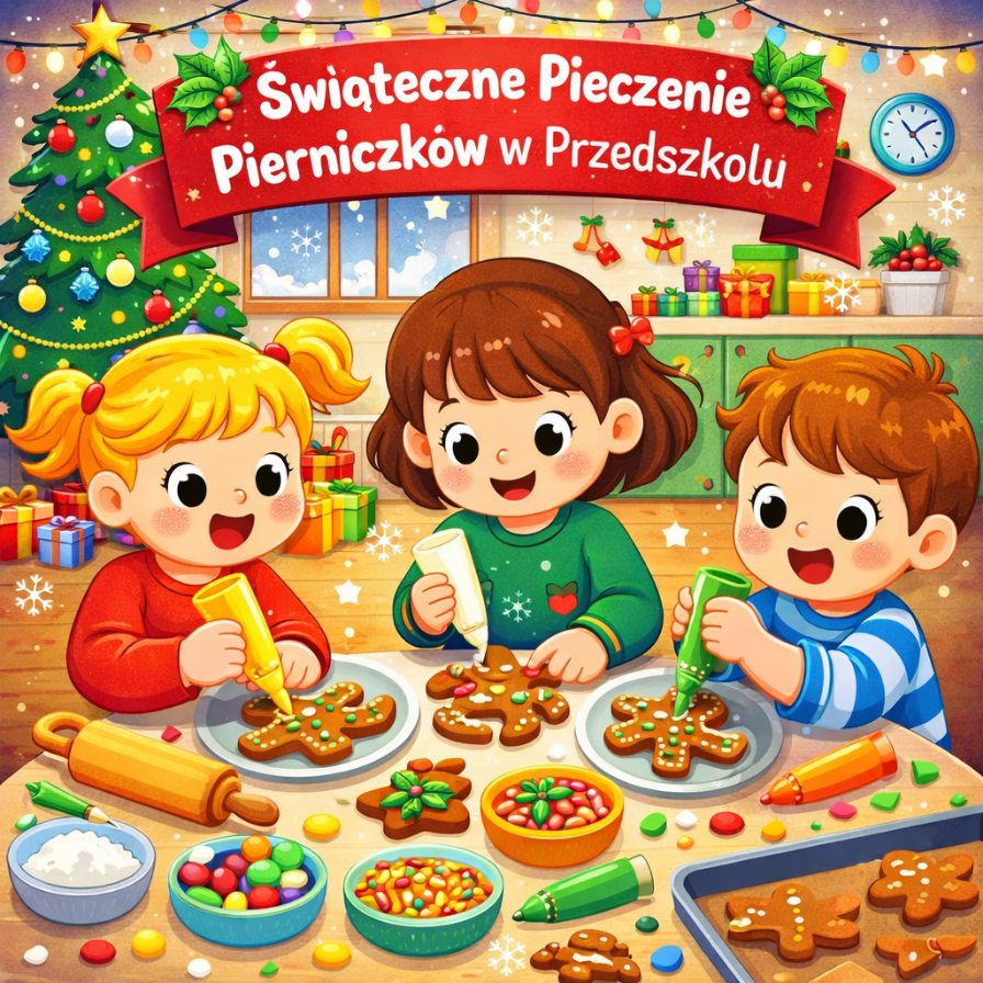 Dzieci w przedszkolu dekorujące świąteczne pierniczki podczas zajęć kulinarno-plastycznych.