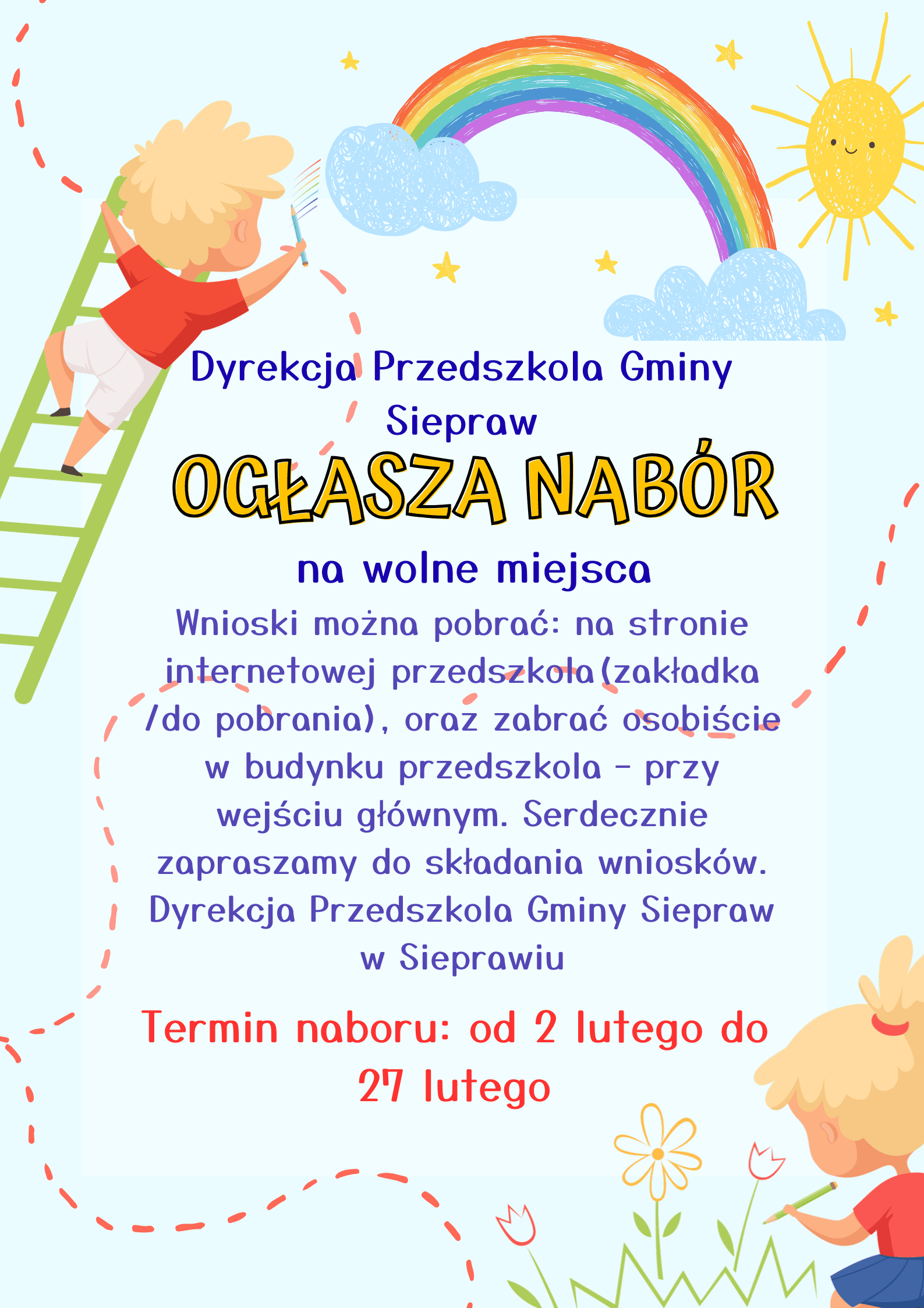 Nabór na wolne miejsca – Przedszkole Kropla Słońca